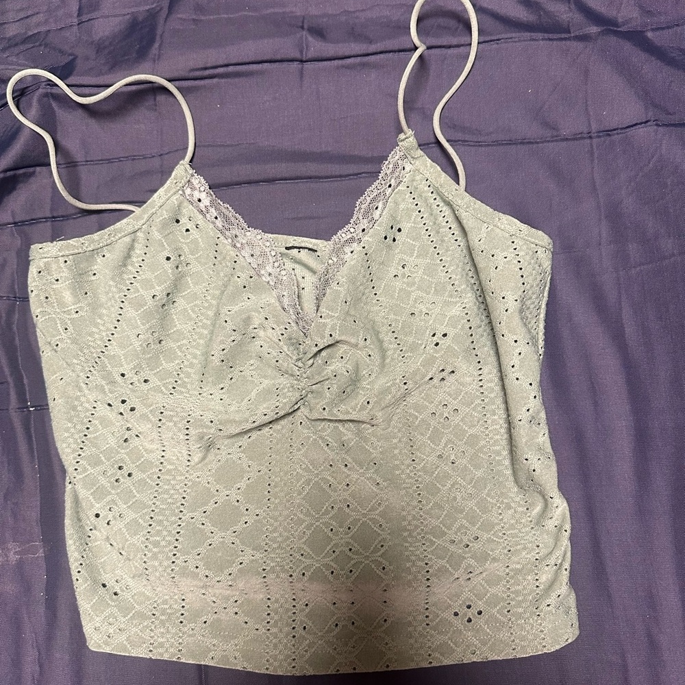 Garage green Cropped Sleeveless Camisole with Ruched Detail
